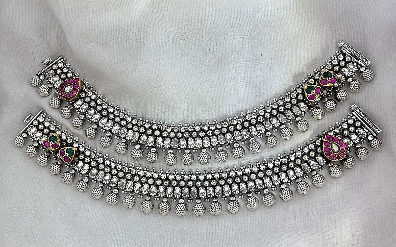 jadau stone silver payal